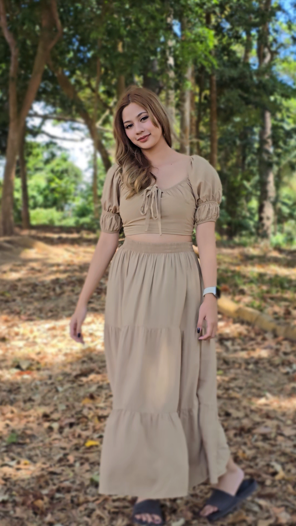 SC128 SET| Linen Self Tie Blouse and Long Maxi Skirt Set