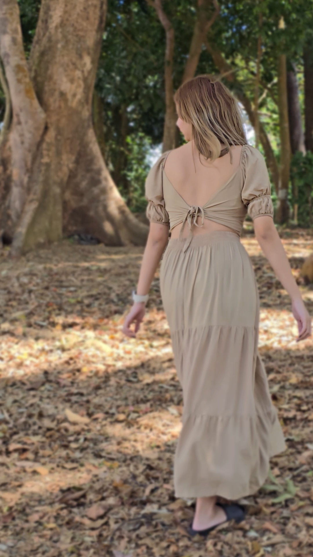 SC128 SET| Linen Self Tie Blouse and Long Maxi Skirt Set