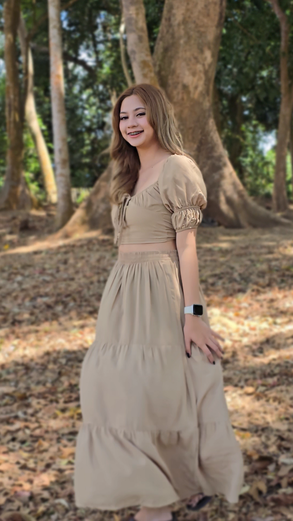SC128 SET| Linen Self Tie Blouse and Long Maxi Skirt Set