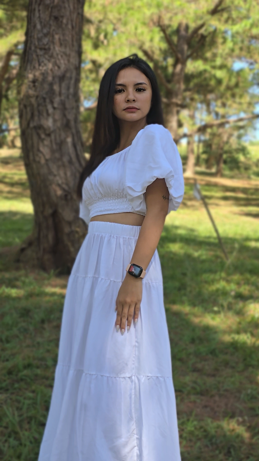 SC78 Set | Off-Shoulder Puff Sleeves Top and Maxi Skirt Set