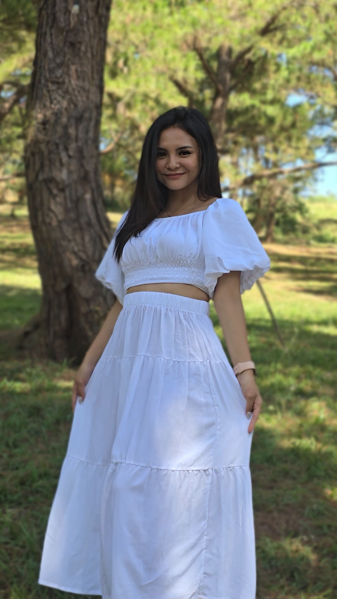 SC78 Set | Off-Shoulder Puff Sleeves Top and Maxi Skirt Set