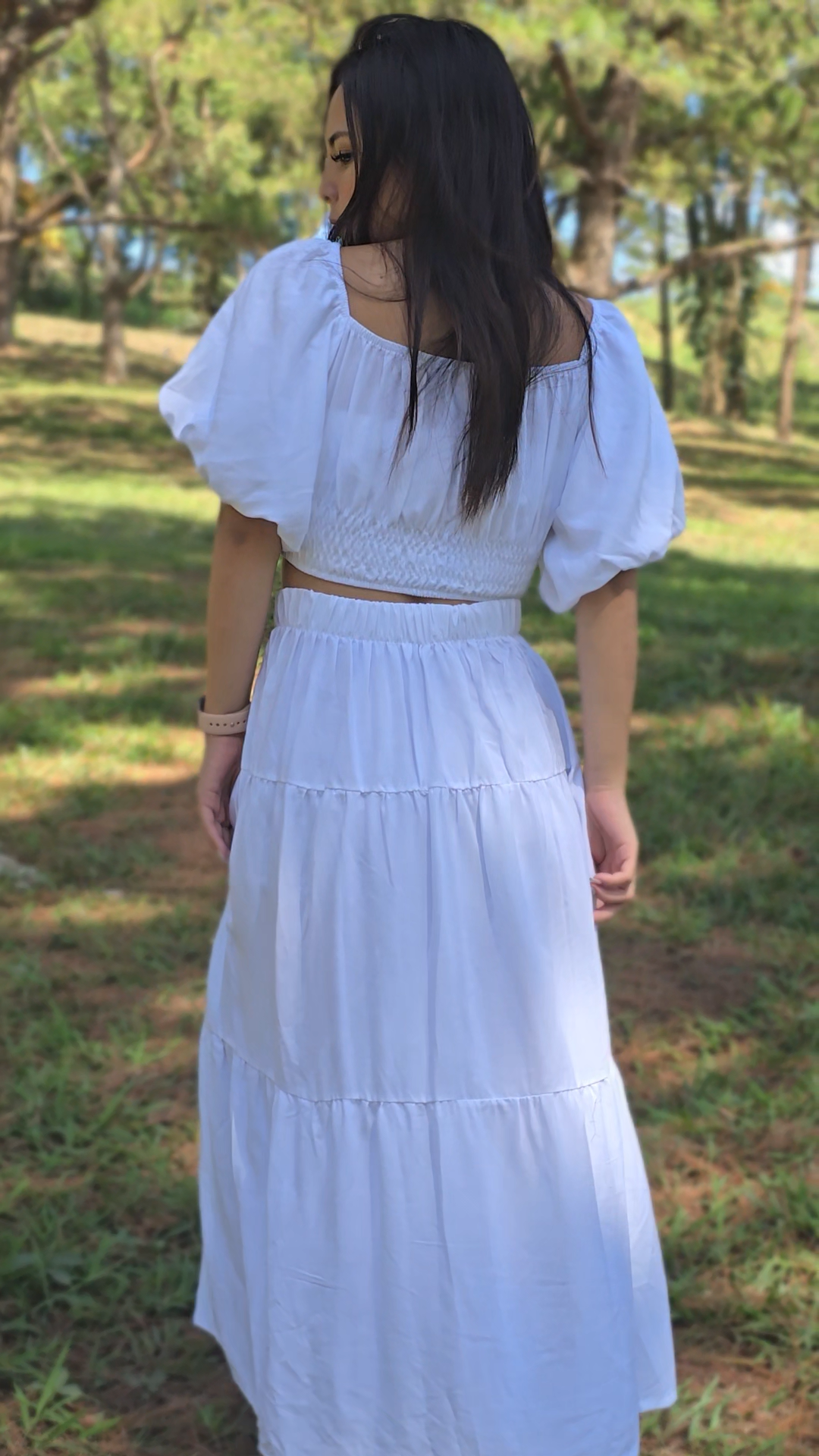 SC78 Set | Off-Shoulder Puff Sleeves Top and Maxi Skirt Set
