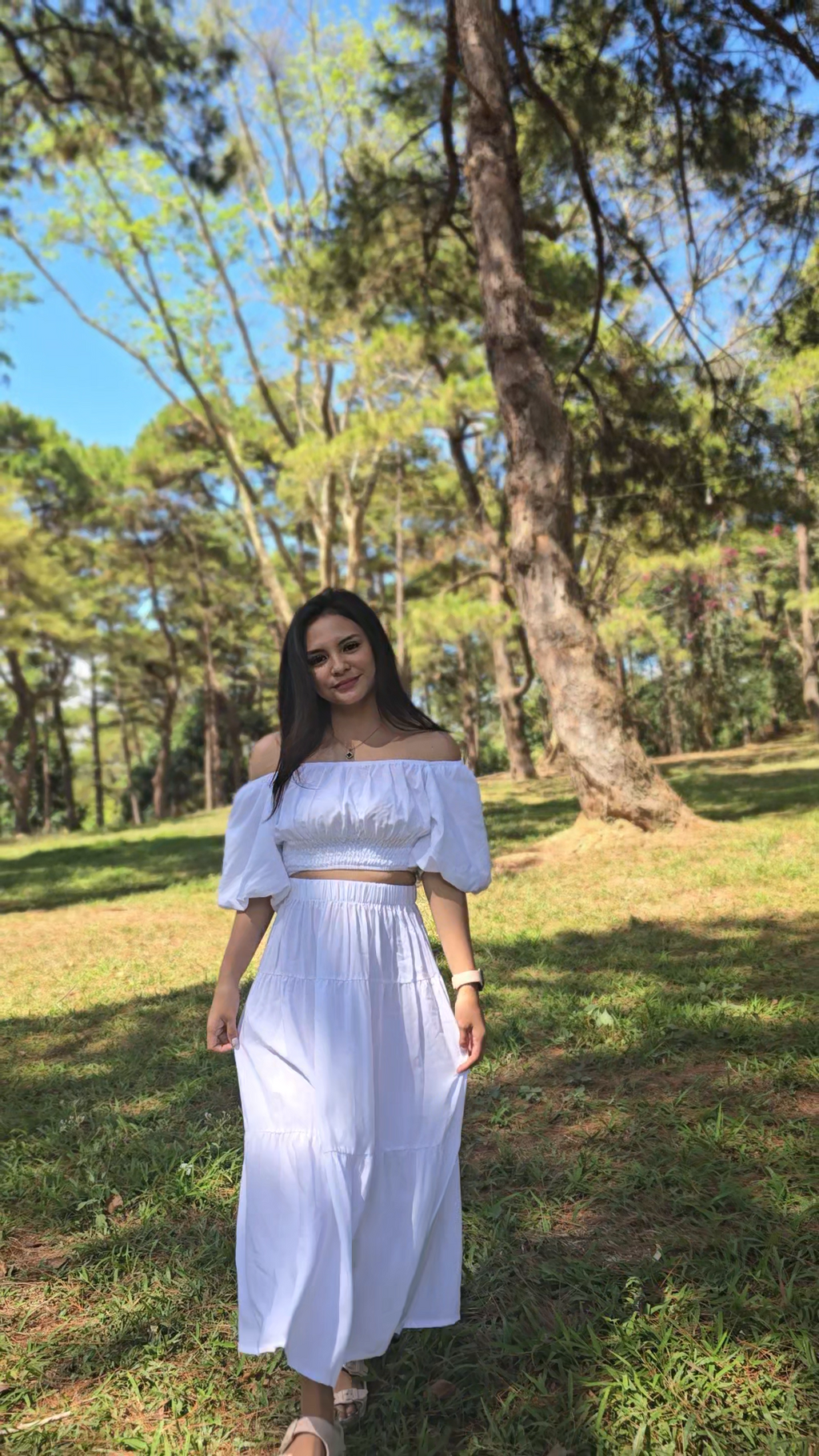 SC78 Set | Off-Shoulder Puff Sleeves Top and Maxi Skirt Set