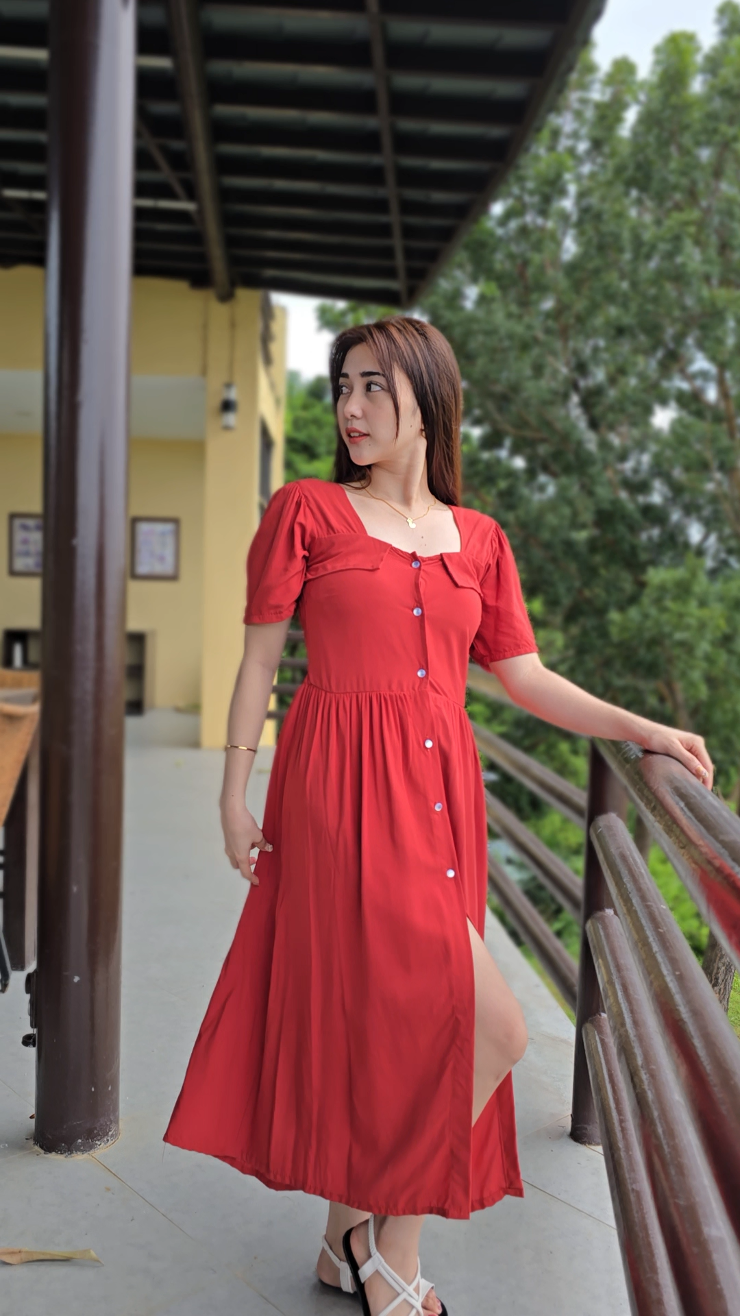 SC94 Dress | Button Down Polo Short sleeve Midi Linen Dress