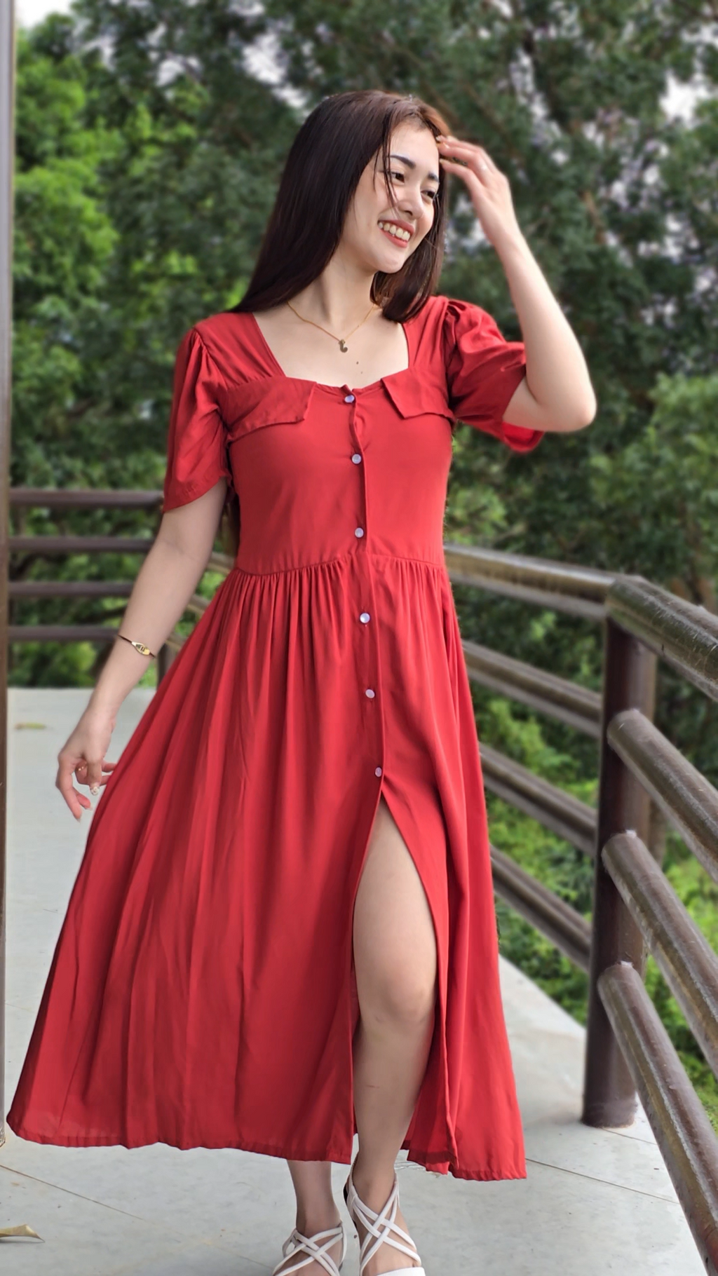 SC94 Dress | Button Down Polo Short sleeve Midi Linen Dress