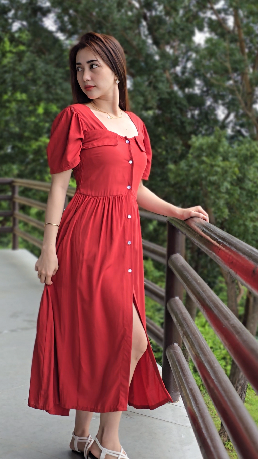 SC94 Dress | Button Down Polo Short sleeve Midi Linen Dress