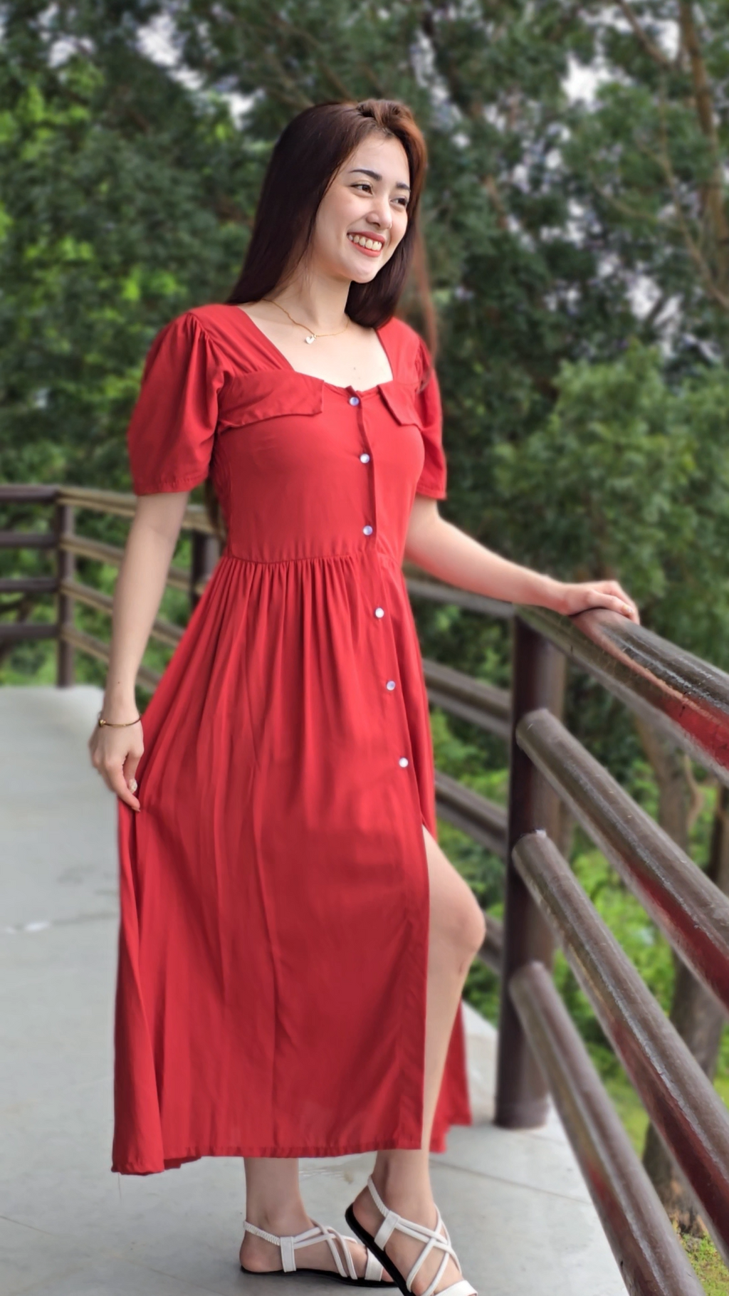 SC94 Dress | Button Down Polo Short sleeve Midi Linen Dress
