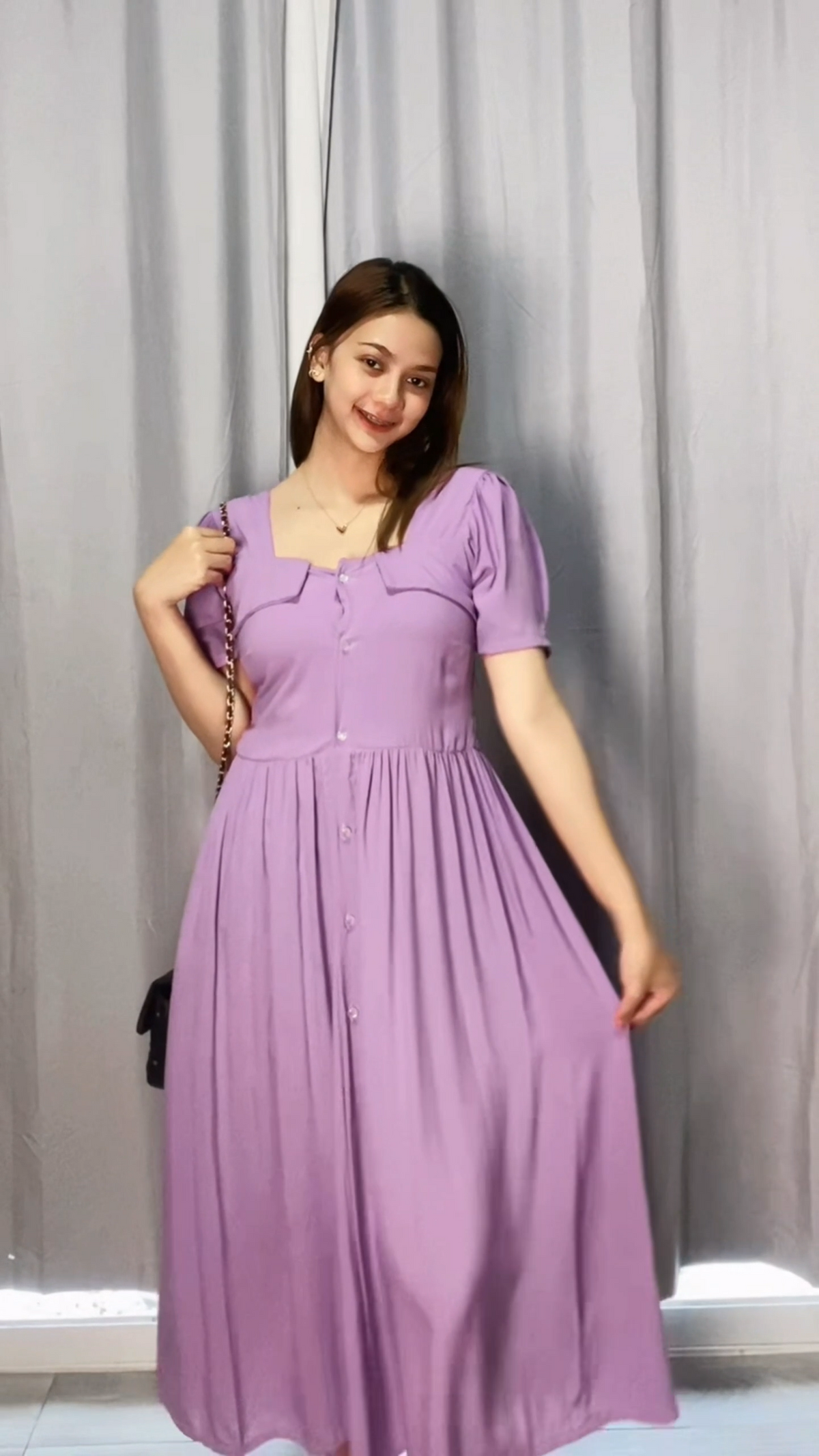 SC94 Dress | Button Down Polo Short sleeve Midi Linen Dress