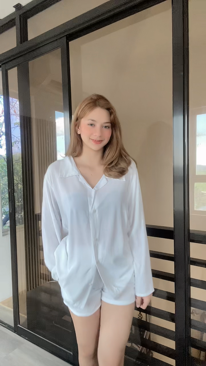 SC60 Set | Long-Sleeve Button Polo Top and Shorts with pockets Linen Set