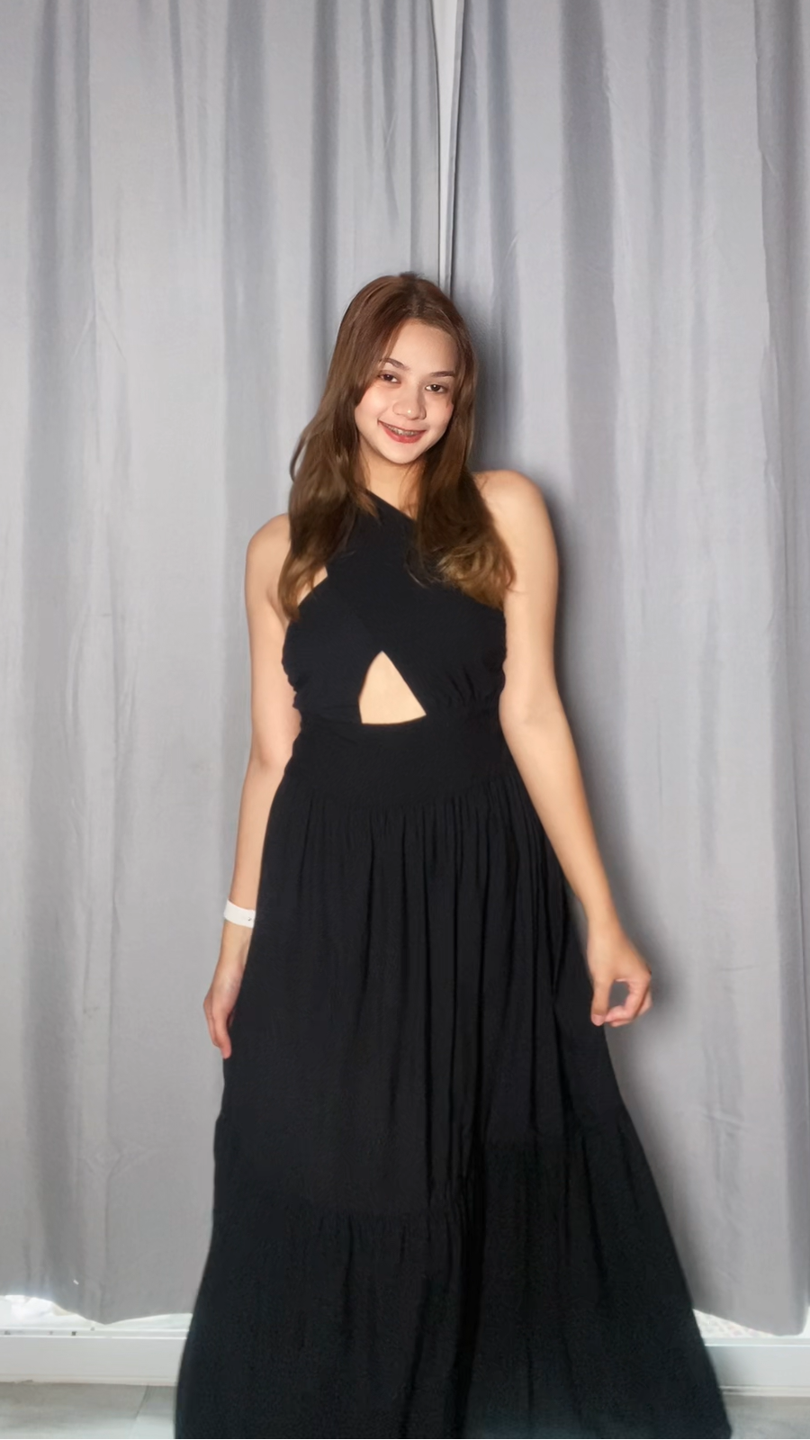 SC125 Dress | One-Shoulder Smocking Linen Maxi Dress