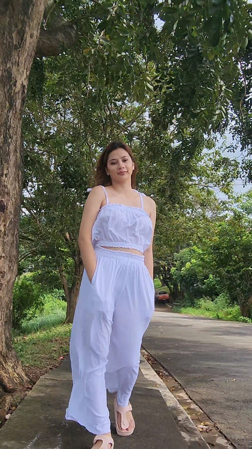 SC107 Set | Self Tie Tube Top and Wideleg Pants with pockets Linen Set
