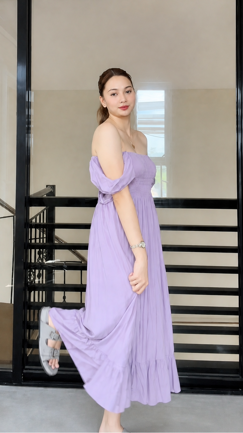 SC70 Dress |  Ruffle Strap Smocking Linen Maxi Dress
