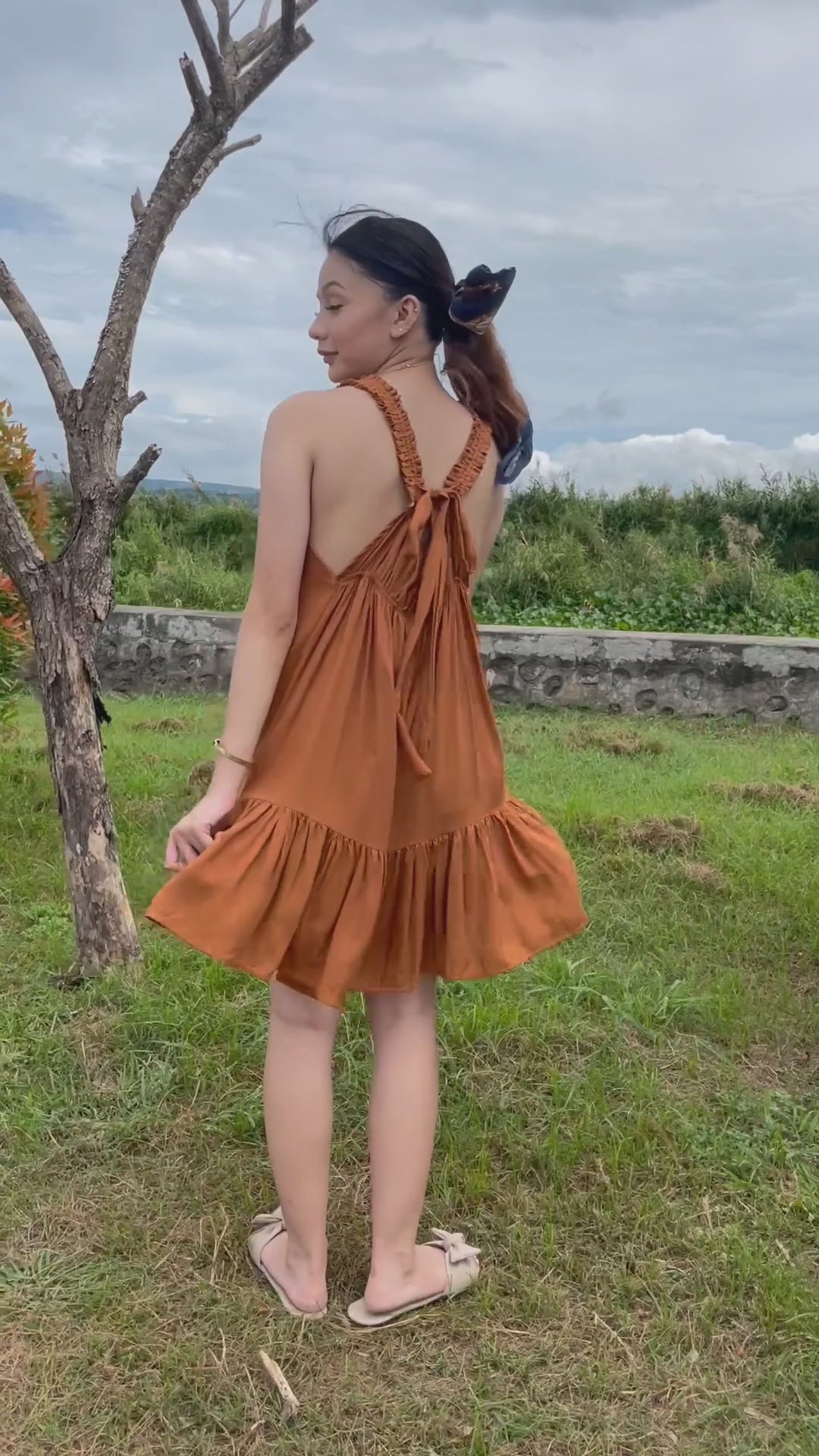 SC69 Sleeveless Multiway Tiered Linen Dress