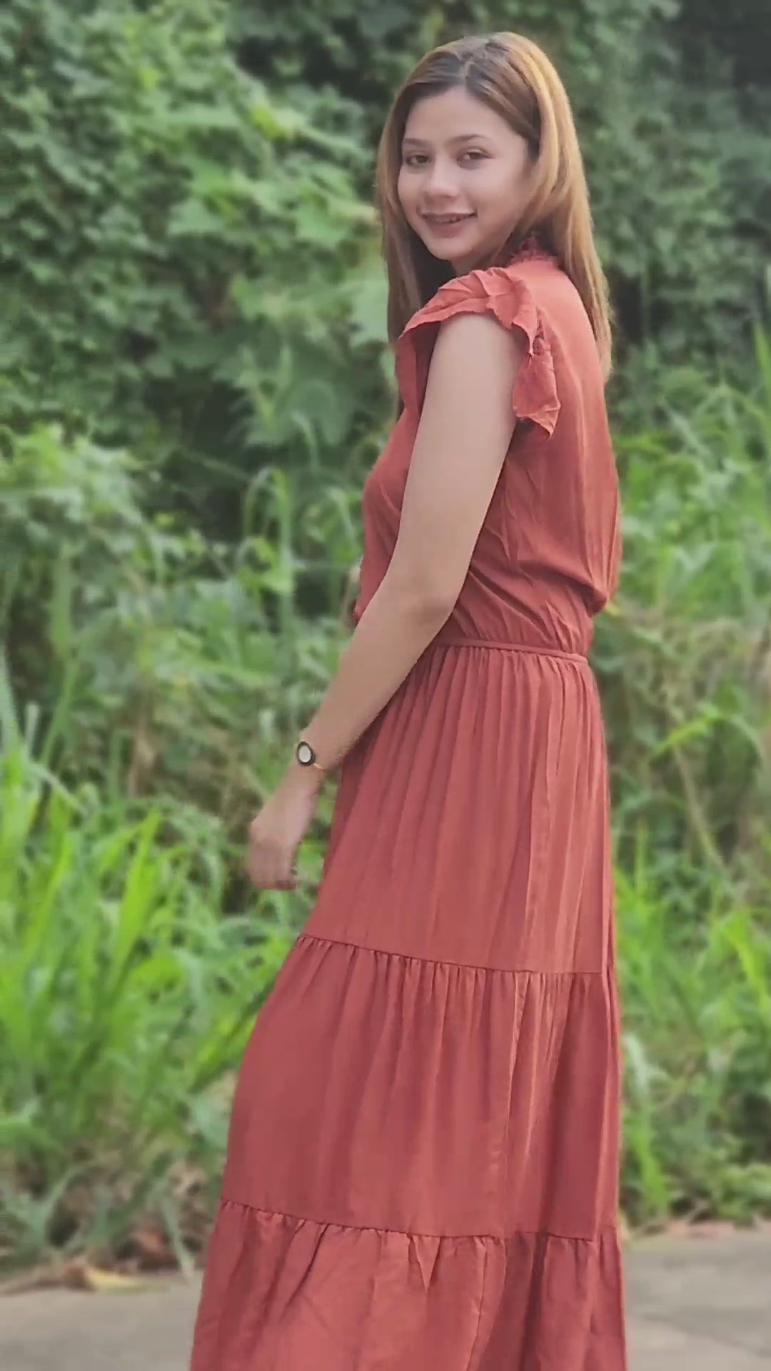 SC100 Dress | Turtleneck Tiered Linen Maxi Dress