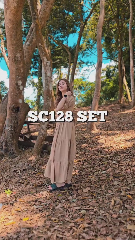 SC128 SET| Linen Self Tie Blouse and Long Maxi Skirt Set