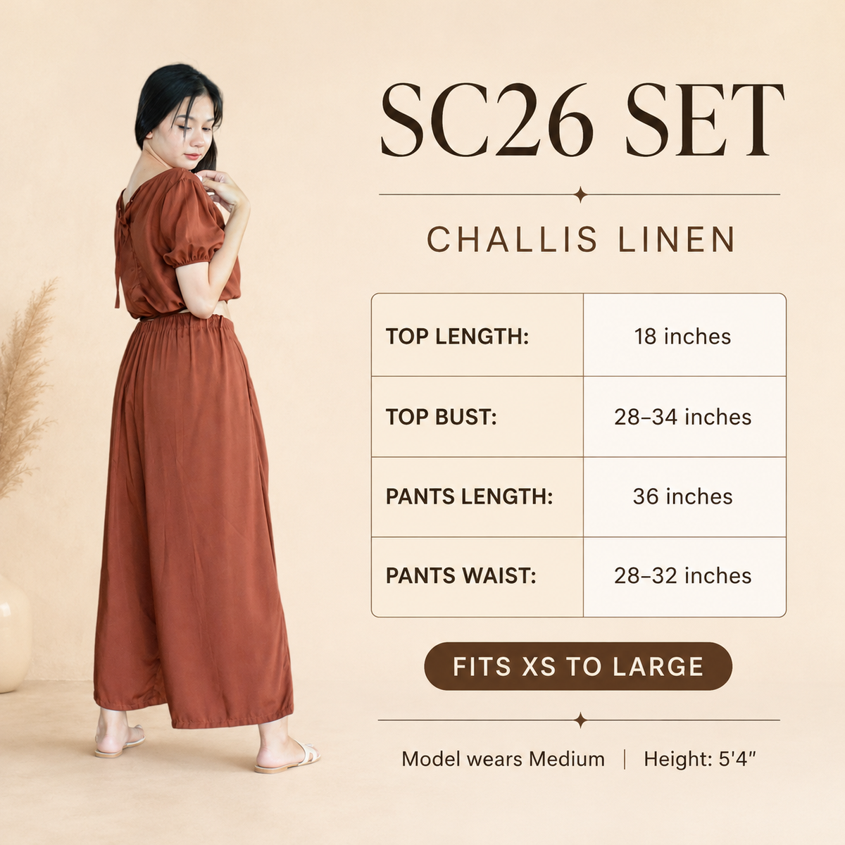 SC26 Puff Sleeves Blouse and Wideleg Pants Coordinates Set