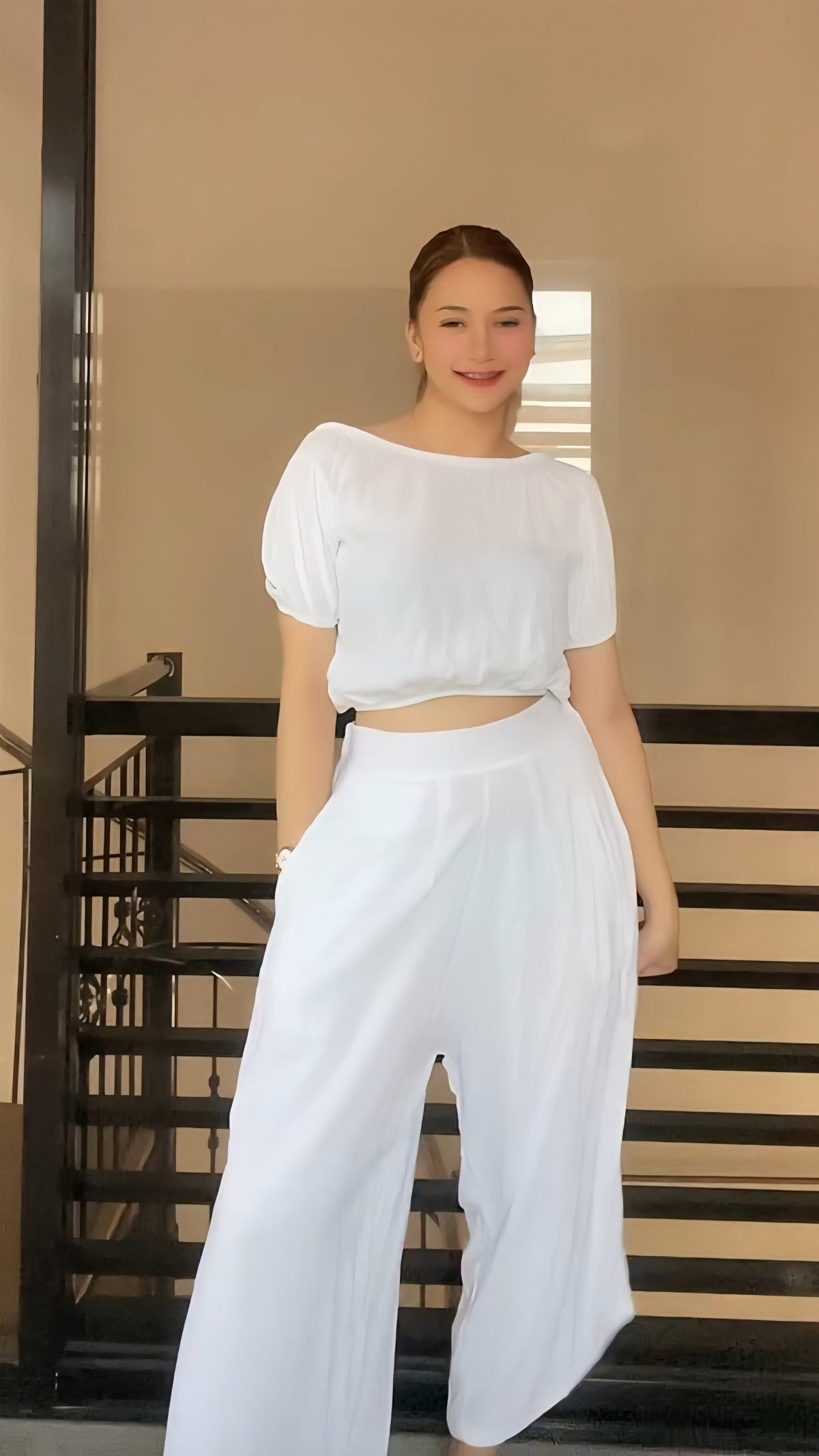 SC26 Set | Puff Sleeves Blouse and Wide leg Pants Coordinates Set