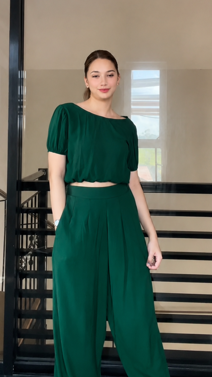 SC26 Set | Puff Sleeves Blouse and Wide leg Pants Coordinates Set