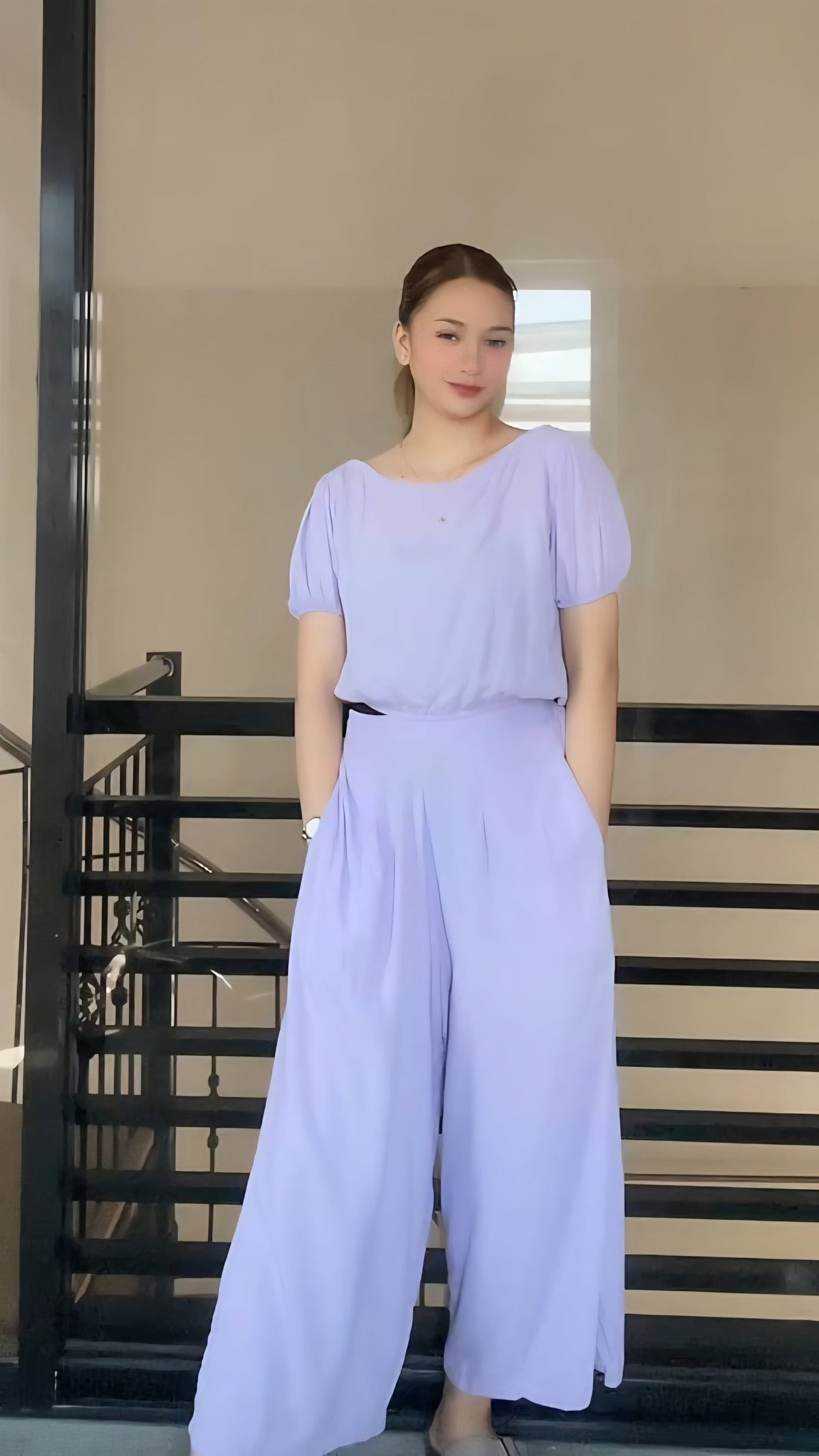 SC26 Set | Puff Sleeves Blouse and Wide leg Pants Coordinates Set