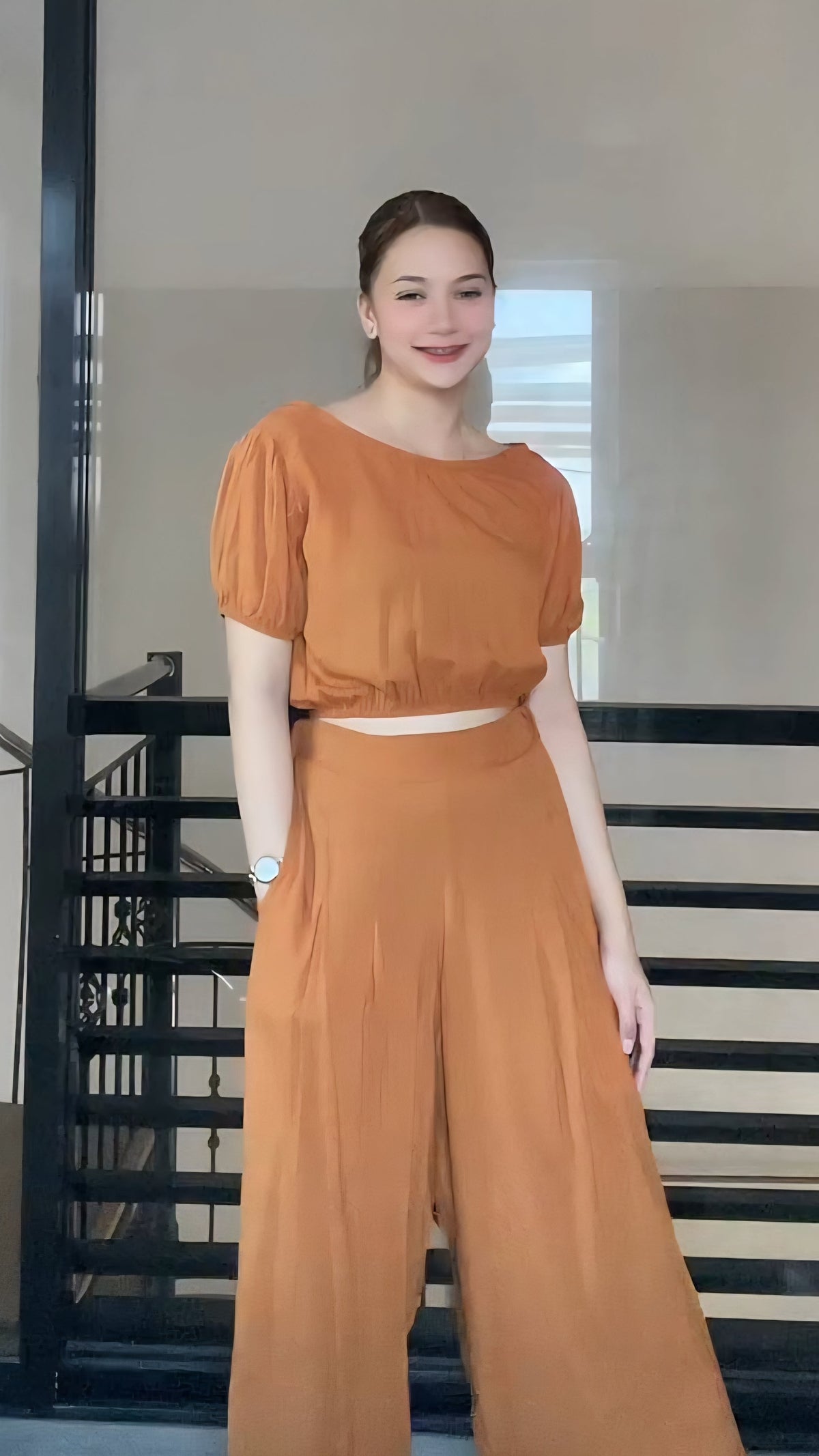 SC26 Set | Puff Sleeves Blouse and Wide leg Pants Coordinates Set