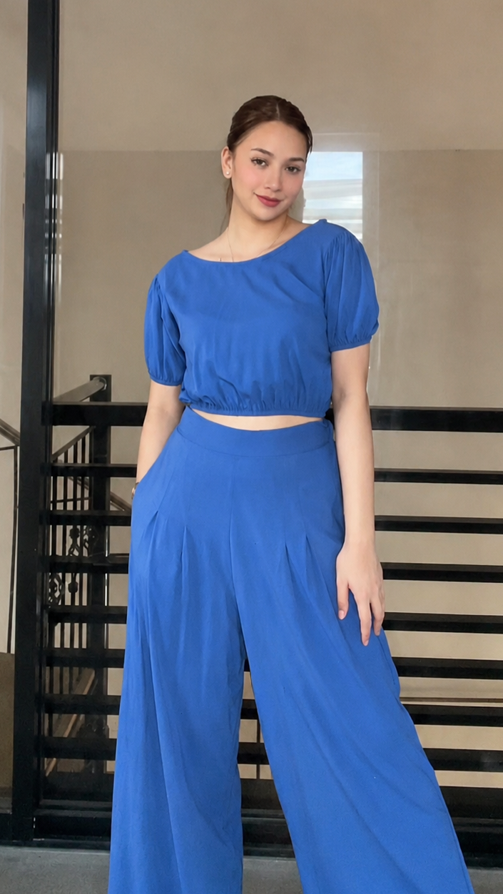 SC26 Set | Puff Sleeves Blouse and Wide leg Pants Coordinates Set