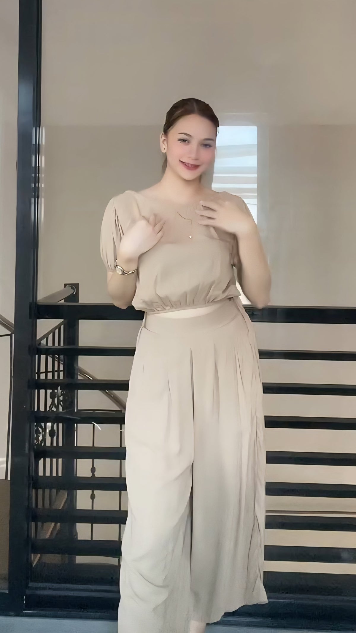 SC26 Set | Puff Sleeves Blouse and Wide leg Pants Coordinates Set