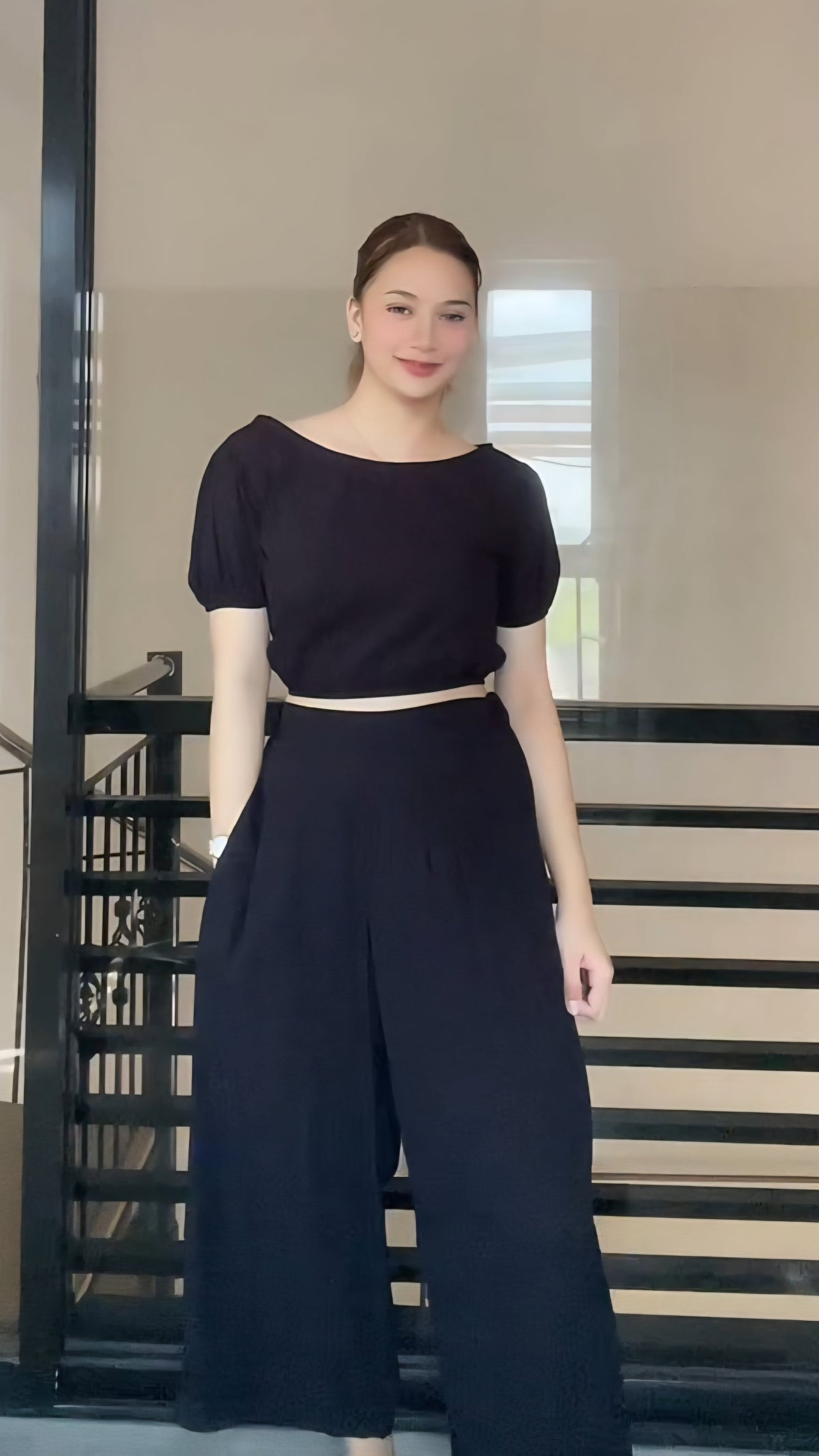 SC26 Set | Puff Sleeves Blouse and Wide leg Pants Coordinates Set