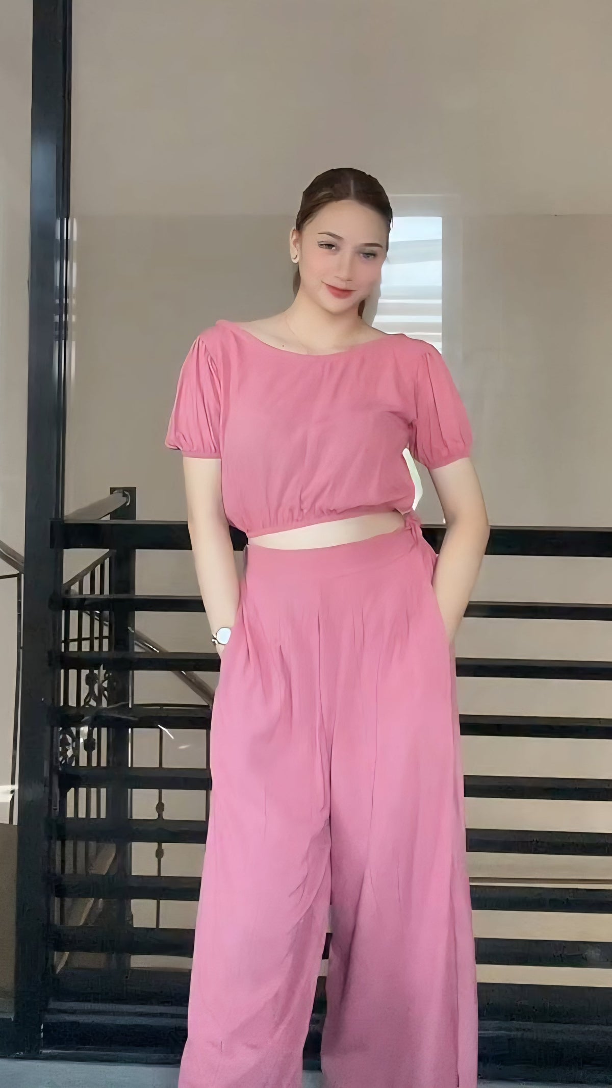 SC26 Set | Puff Sleeves Blouse and Wide leg Pants Coordinates Set