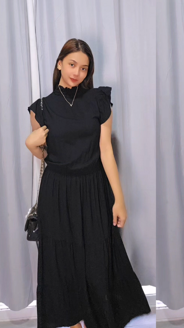 SC100 Dress | Turtleneck Tiered Linen Maxi Dress